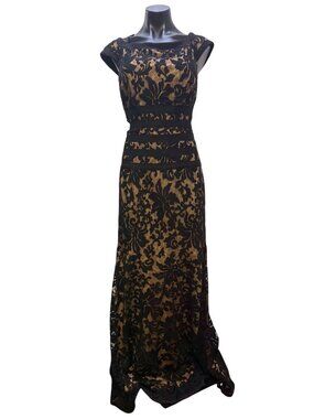 Tadashi Shoji Black & Nude Lace Gown Size 8